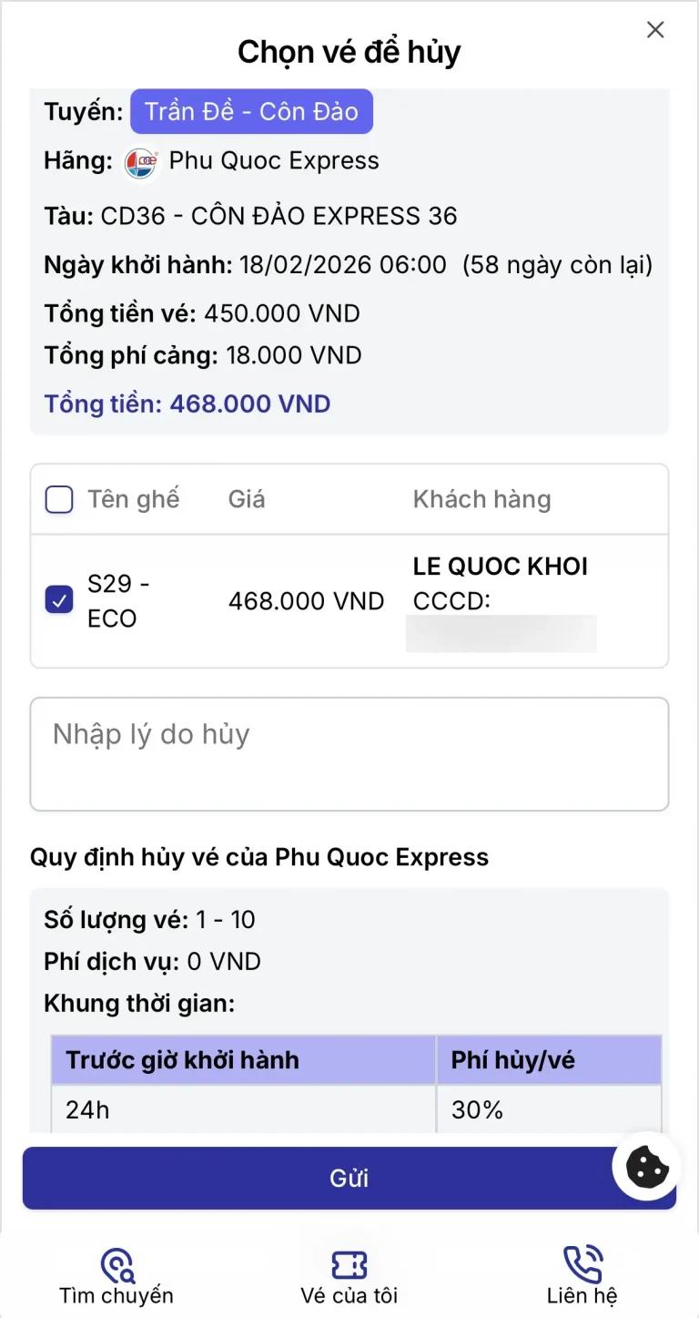 Cho vé để hủy vé